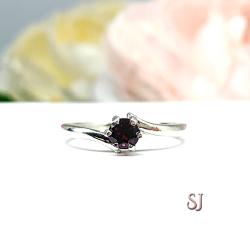 Round Natural Rhodolite Garnet Ring Size 5 -  4mm round gemstone - Sterling silver bypass setting -  January birthstone