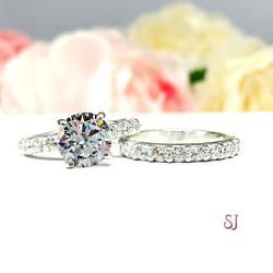 Round CZ Sterling Silver Pave Engagement Ring Optional Matching Band