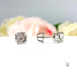 Round Portuguese Cut Moissanite Stud Earrings - 14k white gold screw back settings - Authentic stones 2 ct total -   FREE 3RD DAY UPS