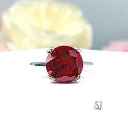 Round Lab Created Ruby Solitaire Ring Sterling Silver