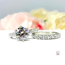 Round CZ Sterling Silver Pave Engagement Ring 6 Prong Tulip Design Optional Matching Band