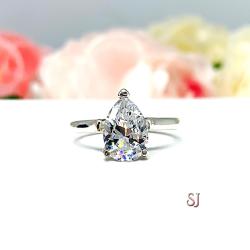 Pear CZ Engagement Ring Cathedral Sterling Silver 3 Prong