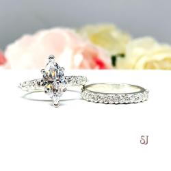 Marquise CZ Pave Engagement Ring Sterling Silver Ring Set Optional Matching Band