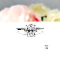 Oval CZ Sterling Silver Cathedral Engagement Ring
