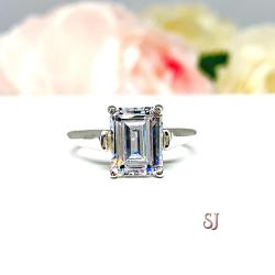 Emerald CZ Engagement Ring Cathedral Setting