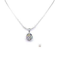 Round CZ Martini Pendant Neckace 3 Prong Sterling Silver Near Colorless Cubic Zirconia