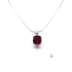 Lab Ruby Cushion Pendant 9mm Sterling Silver Necklace Water Lily Design July Birthstone