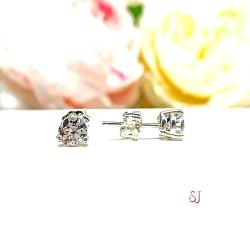 Round CZ Basket Martini 3 Prong Stud Earrings Sterling Silver White or Near Colorless Cubic Zirconia