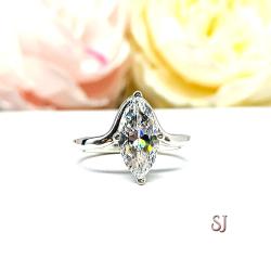 Marquise CZ Engagement Ring Curved Band Sterling Silver Near Colorless CZ