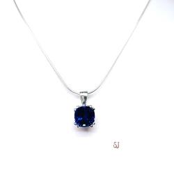 Lab Blue Sapphire Cushion Pendant 9mm Sterling Silver Necklace Water Lily Design September Birthstone