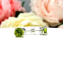 Round Peridot Stud Earrings - 6mm natural gemstones - Sterling silver settings - August birthstone gift