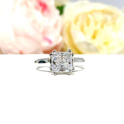 Princess Cubic Zirconia Engagement Ring - Sterling Silver Cathedral Setting