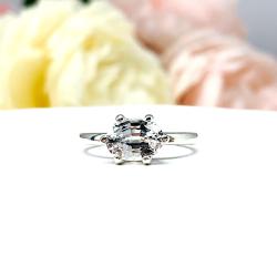 Lab White Sapphire Oval Horizontal Set Ring Size 5 – 8x6mm, Sterling Silver