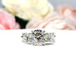 Round Near Colorless Cubic Zirconia 3-Stone Engagement Ring – 8mm, 9mm Center, Sterling Silver