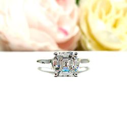 Asscher Cubic Zirconia Engagement Ring – 8mm, 9mm, Sterling Silver