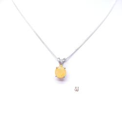 Sterling silver 8mm round Ethiopian opal pendant necklace displayed on a white background. The opal has a translucent gold base.
