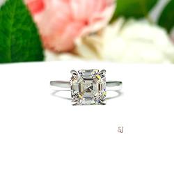 Asscher Cubic Zirconia Engagement Ring Size 5.5 – 8mm, 10k White Gold, Claw Prong