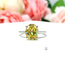 Canary Yellow Oval-Cut CZ Engagement Ring • 10x8mm, Sterling Silver, Size 6