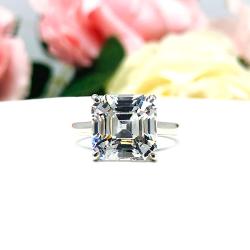 Asscher Cubic Zirconia Engagement Ring Size 6 – 10mm, Sterling Silver