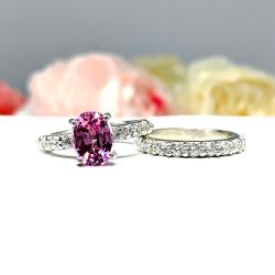 Oval-Cut Lab Pink Sapphire & CZ Engagement Ring or Bridal Set • 8x6mm—9x7mm, Sterling Silver