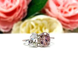 Pear & Oval-Cut CZ Toi Et Moi Ring • Morganite Pink, Sterling Silver