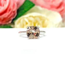 Cushion-Cut Peach Morganite Ring • 8mm, Sterling Silver, Size 5.25