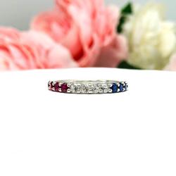 Patriotic Lab Sapphire & Ruby Band • 2.5mm Round, Fourth of July Ring, Sterling Silver