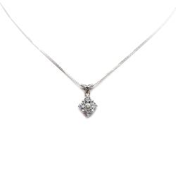 Sterling silver cluster pendant featuring four 3mm round light blue aquamarine gemstones and an elegant twist design bail. Suspended from a delicate sterling silver chain and set against a white background.