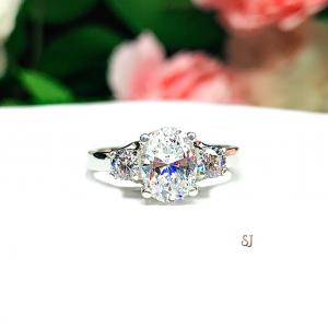 Oval CZ Round Accents Engagement Ring 8x6mm 1.25 Carats