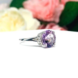 Round-Cut Rose de France Amethyst Solitaire Ring • 10mm, 12mm, Sterling Silver