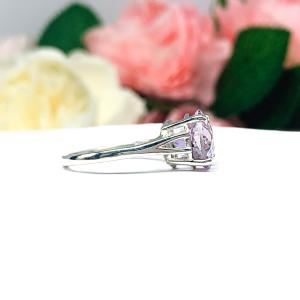 Round-Cut Rose de France Amethyst Solitaire Ring • 10mm, 12mm, Sterling Silver