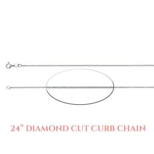 A 24 inch silver diamond-cut curb chain necklace. The chain is made of small, interlocking links that create a diamond-cut pattern. The chain has a spring clasp.