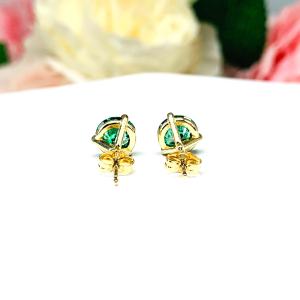 Round-Cut Emerald Green Moissanite Stud Earrings • 6mm—8mm, Martini, 14k Gold