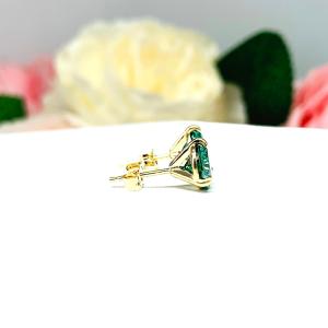 Round-Cut Emerald Green Moissanite Stud Earrings • 6mm—8mm, Martini, 14k Gold