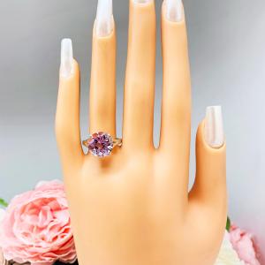 Round-Cut Rose de France Amethyst Solitaire Ring • 10mm, 12mm, Sterling Silver