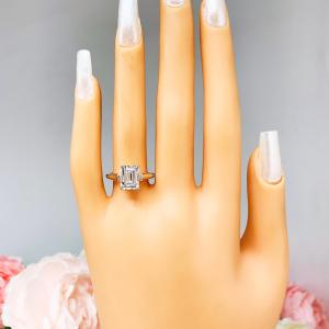 Emerald-Cut CZ Engagement Ring • 8x6mm—10x8mm, Sterling Silver