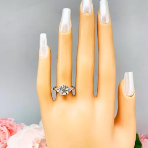 Cushion-Cut CZ 3-Stone Engagement Ring • 8mm, Round Accents, Sterling Silver