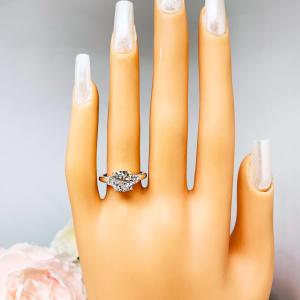 Cushion-Cut CZ 3-Stone Engagement Ring • 8mm, Round Accents, Sterling Silver