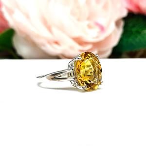 Oval-Cut Golden Citrine Solitaire Ring • 12x10mm, Sterling Silver