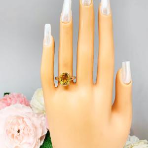 Oval-Cut Golden Citrine Solitaire Ring • 12x10mm, Sterling Silver