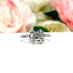 Cushion-Cut CZ Engagement Ring • 7mm, 8mm, Sterling Silver, Double Prong