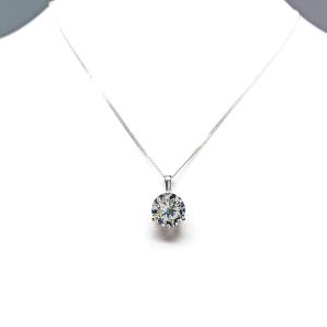 Sterling silver necklace with round-cut colorless cubic zirconia pendant in a 3-prong martini basket setting with a single bail, available in seven sizes.