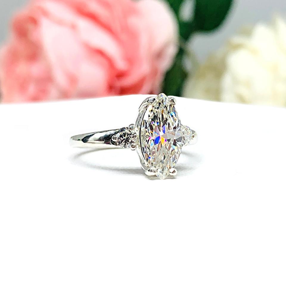 Marquise-Cut CZ Engagement Ring • 10x5mm—14x7mm, Sterling Silver