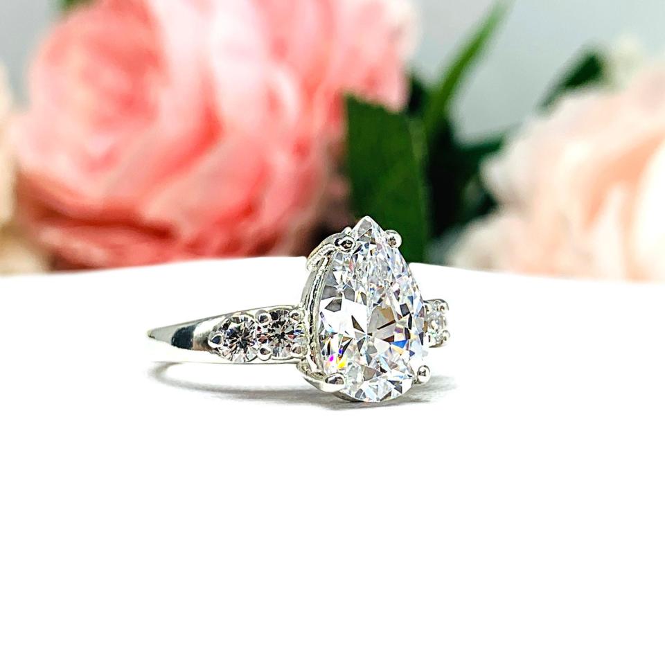 Pear Cubic Zirconia Round Accents Engagement Ring