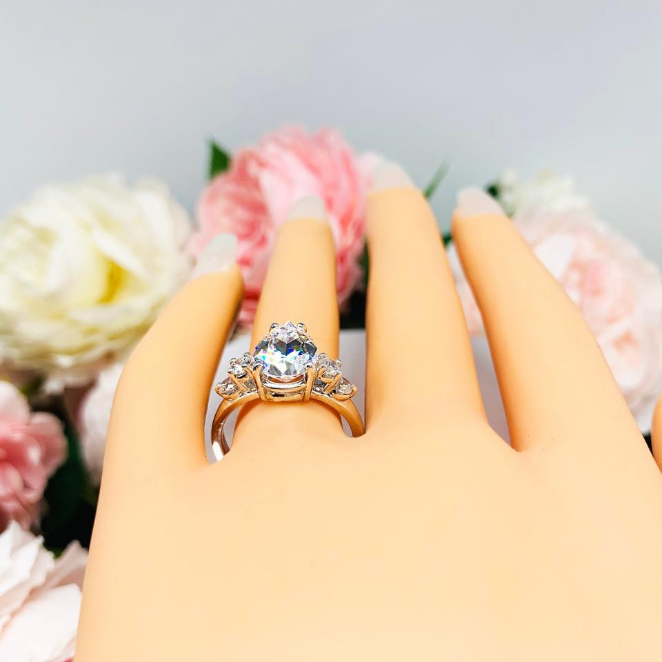 Pear Cubic Zirconia Round Accents Engagement Ring