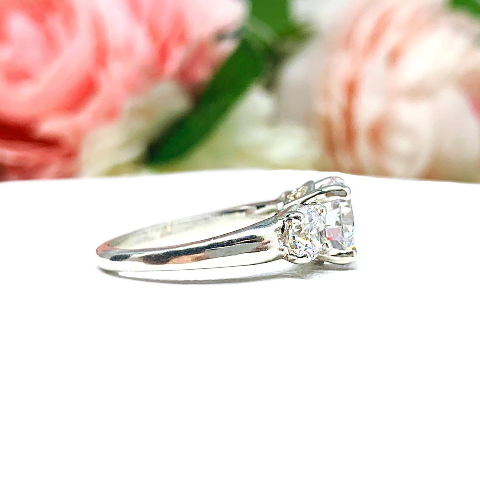 Round Cubic Zirconia Three Stone Tulip Engagement Ring