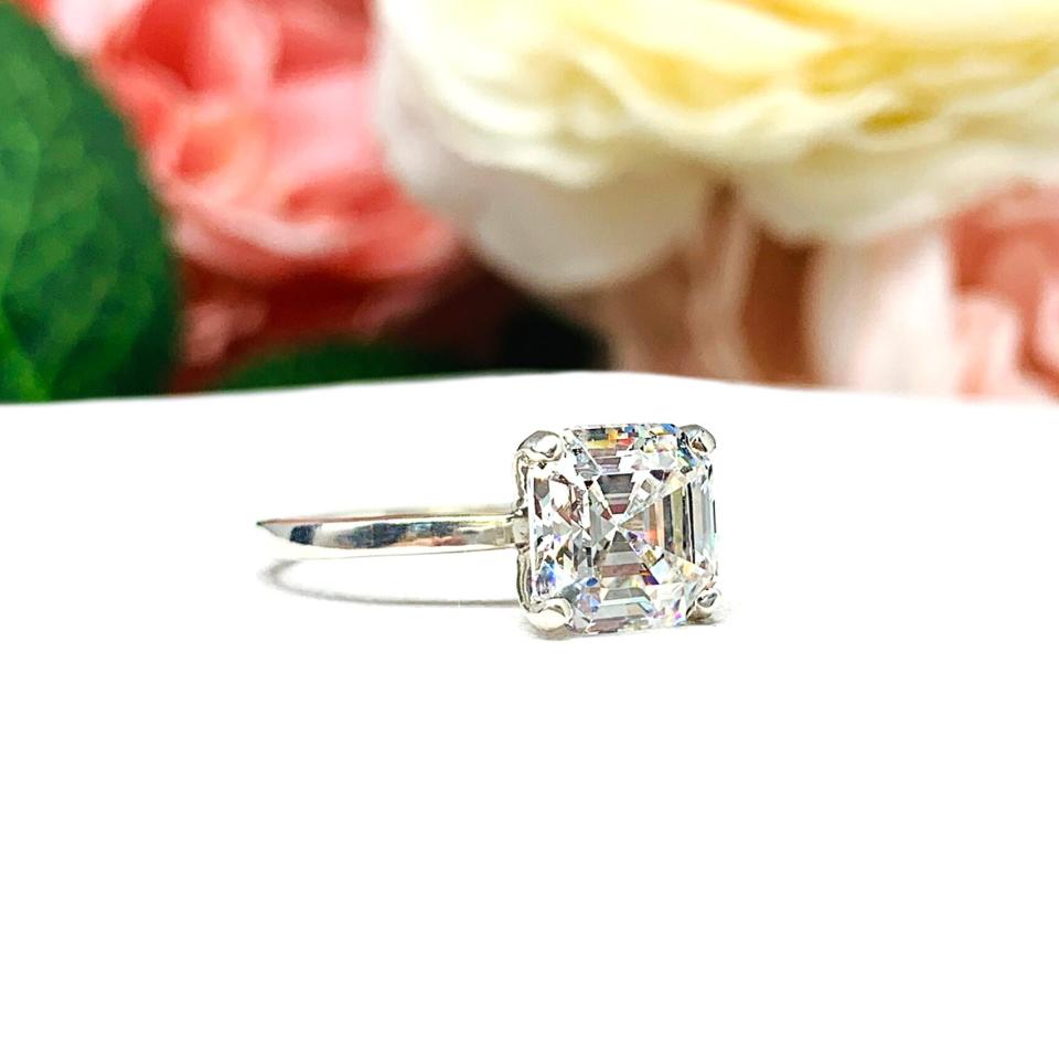Asscher Cubic Zirconia Engagement Ring – 8mm, Sterling Silver