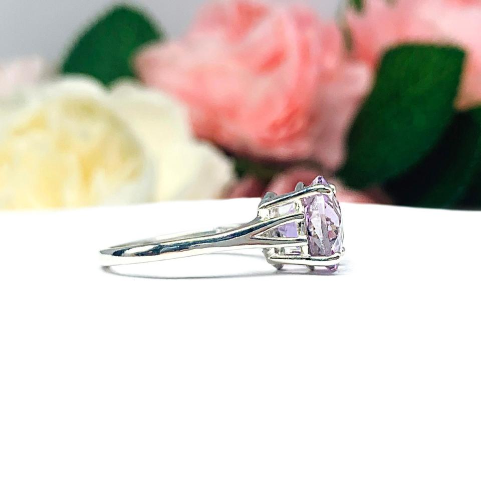 Round-Cut Rose de France Amethyst Solitaire Ring • 10mm, 12mm, Sterling Silver