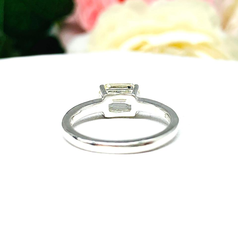 Emerald-Cut CZ East-West Engagement Ring • Asscher-Style Faceting, 8x6mm, Sterling Silver, Size 6