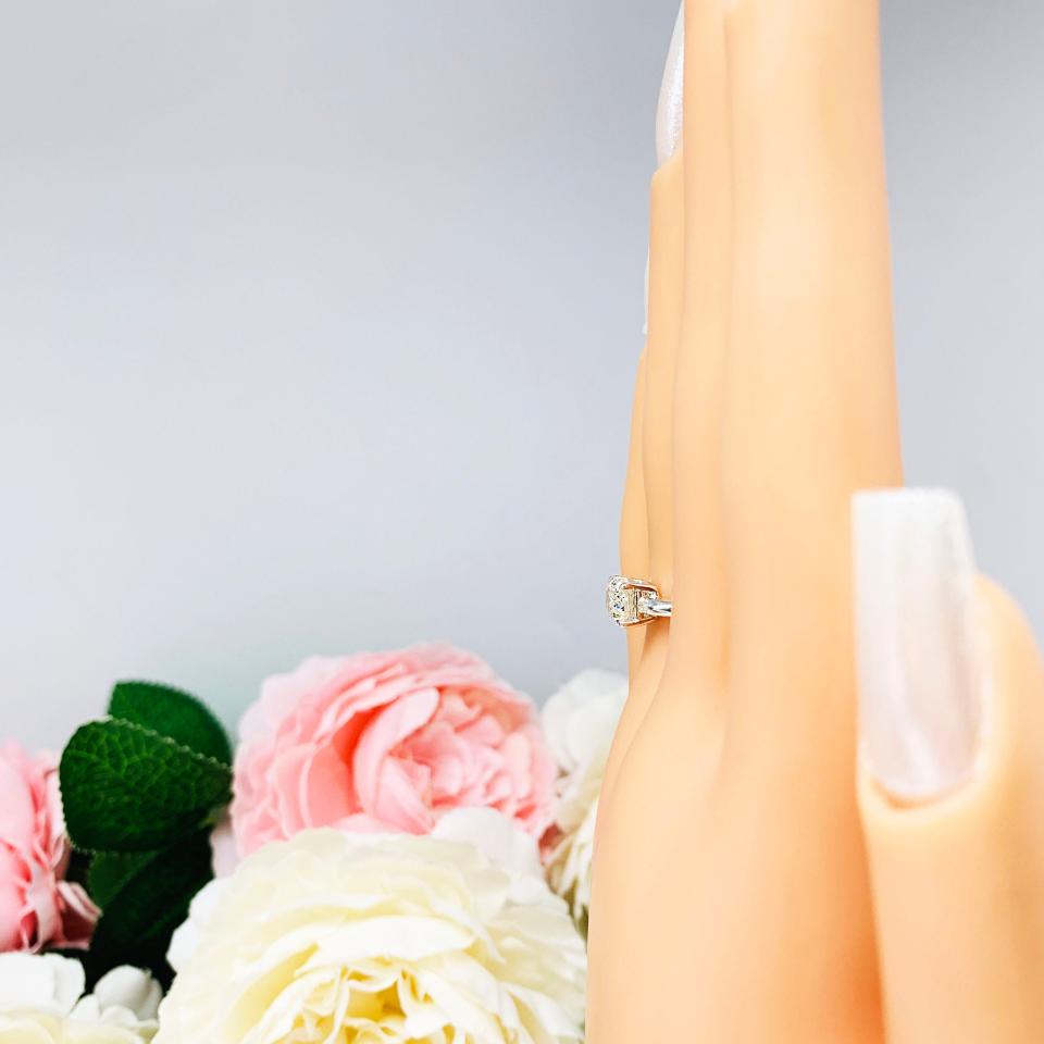 Emerald-Cut CZ East-West Engagement Ring • Asscher-Style Faceting, 8x6mm, Sterling Silver, Size 6